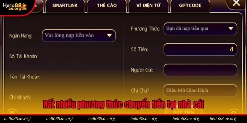 Rất nhiều phương thức chuyển tiền tại nhà cái